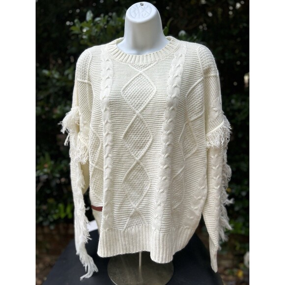 Simply Southern Lilac Grey Cable Knit Fringe Sweater Size Large - Picture 1 of 8